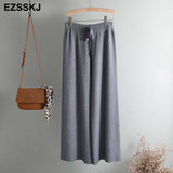 Christmas Gift 2021 autumn winter new THICK casual straight pants women female drawstring loose knitted wide leg pants casual Trousers
