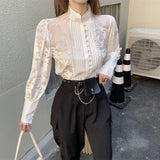 Back to college outfits Kukombo Korean Two-Piece Set Women 2022 Winter New Temperament Stand-Up Collar Puff Sleeve Shirt Tops Female + Harem Pants Suit Female fx0615