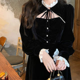 Kukombo  Spring Goth Lolita Dress Women Elegant Retro Patchwork Hepburn Party Midi Dress Female French High Street Korean Designer Dress