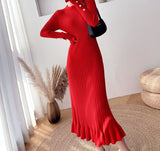 Kukombo autumn winter thick mermaid maxi sweater dress women o-neck long sweater dress elegant female a-line slim sexy knit dress