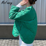 Christmas Gift Msfancy Green Quilted Coats Women 2021 Harajuru O-neck Single Breasted Jacket Fall Female Casual Bomber Jacket