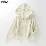 Christmas Gift Aproms Casual Tassel Hooded Knitted Sweater Women Zipper Loose Cropped Cardigans 2021 Winter Coat Cool Gilrs Streetwear Jumper