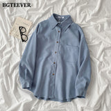 Christmas Gift BGTEEVER 2021 Spring New Chic Long Sleeve Women Blouses Tops Single-breasted One Pocket Loose Female Solid Shirts Blusas femme