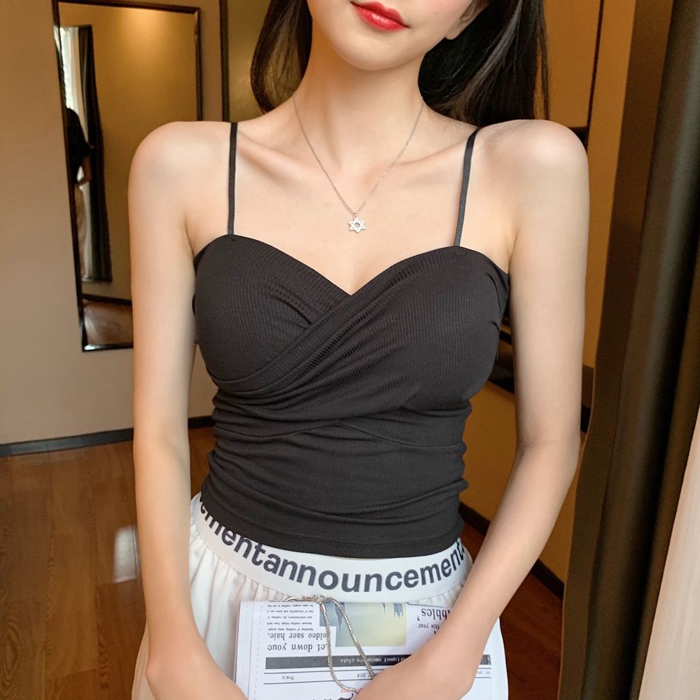 Kukombo Camis Women Spaghetti Strap Adjusted Knitting Sexy Slender Crop Top Solid Color Korean Style Camisoles Fashion Chic Stylish New