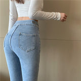 Kukombo  2022 New Spring Front Button Up Skinny Jeans Pants Women Casual Fashion High Waist Stretch Pencil Jeans Pants Autumn Trousers