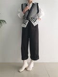 Kukombo 2022 New Spring Autumn Women Sweaters Striped Sleeveless Vest Waistcoat Knitted Vintage Wild Short Tops SWV3085JX