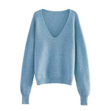 Christmas Gift 2021 Sexy Deep v-neck Sweater Off Shoulder Sweater Green White Knitted Tops Korean Winter Clothes