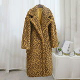 Christmas Gift Luxury Fashion Leopard Long Teddy Bear Jackets Coats Women 2021 Winter Thick Warm Outerwear Brand Fashion Faux Fur Coat Female