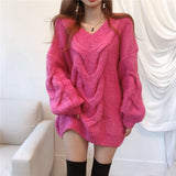 Christmas Gift Women Sweater Pullover 2021 Female Knitting Overszie Long Loose Elegant Knitted Thick Outerwear Woman Winter Sweaters Pink White