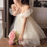 Kukombo  Summer Sexy Party Dress Women French Style Princess Sweet Kawaii Mini Dress Puff Sleeve Casual Office Elegant Dresses For Women