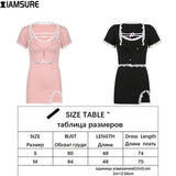 Kukombo Lace Trim Split Summer Dress Set Sweet Sexy Slim 2 Pieces Sets Short Sleeve Cardigan Crop Top V-Neck Mini Camis Dresses