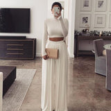New Fashion Spring Women's Tracksuit Solid Long Sleeve Cropped Top Two-Piece Suits High Waist Loose Wide Leg Pants Set