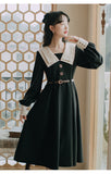 Kukombo Preppy Style Dress Women Spring 2022 French Double Collar Fashion Sweet Long Sleeved Elegant Dress Vestidos Autumn With Belt