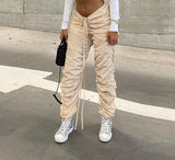 Christmas Gift JuSaHy Autumn Y2K Solid Casual Straight Pants for Women Fashion Pleated High Waist Elastic Trousers Streetwear Female Bottoms