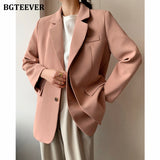 Christmas Gift BGTEEVER 2021 Spring Autumn Solid Jacket Women Suits Single-breasted Pink Blazer Office Ladies Formal Blazer Female Outwear