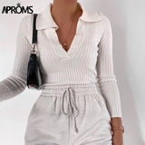 Christmas Gift Aproms Vintage Candy Color V-neck Ribbed Knitted Sweaters Women Long Sleeve Soft Bodycon Pullovers 2021 Spring Stretch Jumpers