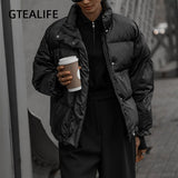 Christmas Gift  Black Street Style Solid Puffer Jacket Women Winter Clothes Casual Zipper Button Warm Bubble Coats Parkas Outerwear