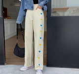 Kukombo Straight Loose Jeans Love Heart Embroidery Casual High Waist Denim Pants Women New Arrival Korean Style Pantalones