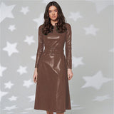Christmas Gift Fashion Belt Faux Leather Dresses Women Long Sleeve Slim Fit PU Dress Sexy Club Wear New Arrival 2021 Autumn Winter