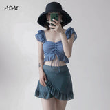 Kukombo High Waist Bikini Set Cute Women's Swimwear 2022 Sexy Draw String Ruffle Skirt Bathing Suit Two Piece Separates Swim Beach Wear