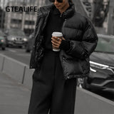 Christmas Gift  Black Street Style Solid Puffer Jacket Women Winter Clothes Casual Zipper Button Warm Bubble Coats Parkas Outerwear