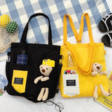 Kukombo Fashion Bear Doll Bag Canvas Women's Bag New 2022 Large Capacity Cute Bear Student Single Shoulder Bag Woman Tote Bag