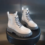 Kukombo British Style Martin Boots 2021 New Women's Short Shoes Brown Black Grey Platform Autumn Spring Rubber Fashion Lace-up