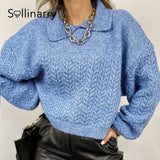 Christmas Gift Autumn winter cropped knitted polo sweater women jumper Casual thickening loose knitted pullovers Female jumper 2021