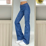 Kukombo Y2K Butterfly Rhinestone Printed Flared Jeans Women Low Waist Retro Pants Harajuku Baggy Denim Trouser Cute Streetwear