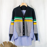 Christmas Gift 2021 Spring Women's Sweaters Patchwork Srtiped Knitting V-Neck Stylish Knitted Button Cardigans Loose Tops SWC1816