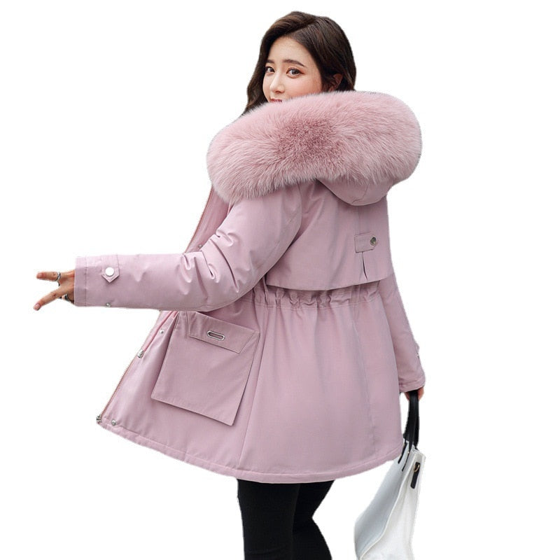 Kukombo 2023 New Winter Jacket Warm Fur Collar Thick Overcoat Fashion Long Hooded Parkas Women's Jacket Clothing Female Snow Wear Coat