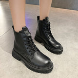 Kukombo British Style Martin Boots 2021 New Women's Short Shoes Brown Black Grey Platform Autumn Spring Rubber Fashion Lace-up