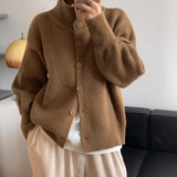 Christmas Gift Hirsionsan Turtle Neck  Autumn Winter Cardigan Sweaters Women Cashmere Single-breasted Soft Loose Solid Female Knited Jumper