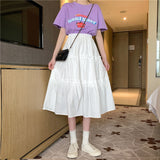 Kukombo Skirts Women Summer Pleated A-Line Loose Solid Ruffles Harajuku Girls Sweet Spring All-Match Trendy Elegant Womens Preppy-Style