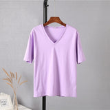 Christmas Gift Hirsionsan 100% Cotton Summer T Shirt Women Soft Short Sleeve  V Neck Female Tees Basic Kintwear Tops Harajuku Tshirt for Ladies