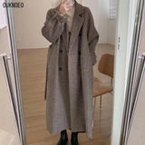 Christmas Gift Woman Long Coat Plaid Striped Woolen Coat Korean Preppy Style Streetwear Commuter Oversize Winter Warmth Women Windbreaker Coat