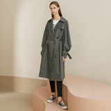 Christmas Gift FANSILANEN Autumn Winter Trench Coat Casual Puff Sleeve Long Coat Windbreaker Women Khaki Elegant Belt Overcoat Trench Femme