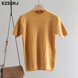 Christmas Gift cashmere spring  knit T Shirt Short Sleeve Women summer loose o-neck T Shirt chic solid color Basic t-shirt Tee Shirt Female top