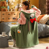 Christmas Gift Women's Pajamas Thick Warm Sleepwear Coral Fleece Robe Autumn and Winter Plush Plus Size Loose Home Clothes Nightgowns for Women