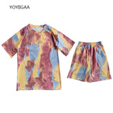 Christmas Gift Tie Dye Printed Women Tshirt and Shorts Sets Summer Fashion Female Tshirt Shorts Two Piece Set Casual Ladies Sports Tracksuits