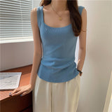 Christmas Gift Vest Female Summer Round Neck Sleeveless Solid Pullover 2021 Korean Style Women's Tops Camisole Crop Top Female Clothing #