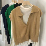Christmas Gift 2022 New Spring Autumn Women Sweaters Pullovers Striped Sleeveless Knitted POLO Collar Wild Short Vests SWV3092JX