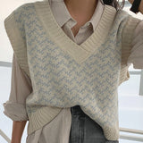 Kukombo 2022 New Winter Spring Women Sweaters Pullover Sleeveless Vest Waistcoat Korean Oversized Checkered Knitwear SWV18191