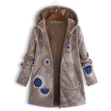 Christmas Gift Women Winter Coat Casual Floral Print Hooded Zipper Cotton Womens Coat Vintage Pocket Zipper Loose Plus Size Female Outwear