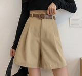 Kukombo Fashion Chic Solid Loose Women Shorts High Waist Pockets Summer Female Wide Leg Shorts