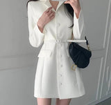Kukombo White Chic Blazer Dress Women Spring 2023  Turn-Down Neck High Waist Bodycon Dress Office Ladies Business Korean Mini Dresses