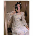 Kukombo One Piece Dress Fairy Floral Midi Dress Women Puff Sleeve Elegant Vintage Dress Female Party Dress Lady 2022 Summer Traf Robe