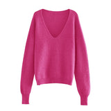 Christmas Gift 2021 Sexy Deep v-neck Sweater Off Shoulder Sweater Green White Knitted Tops Korean Winter Clothes