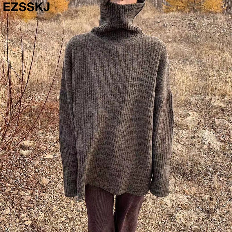 Christmas Gift cashmere Autumn Winter highneck thick oversize Sweater pullovers Women 2021 LOOSE  sweater pullovers female Long Sleeve