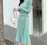 Kukombo Christmas Gift autumn winter A-LINE sweater dress elegant knit Drawstring dress women slim midi dress Female  chic knit elegant dress